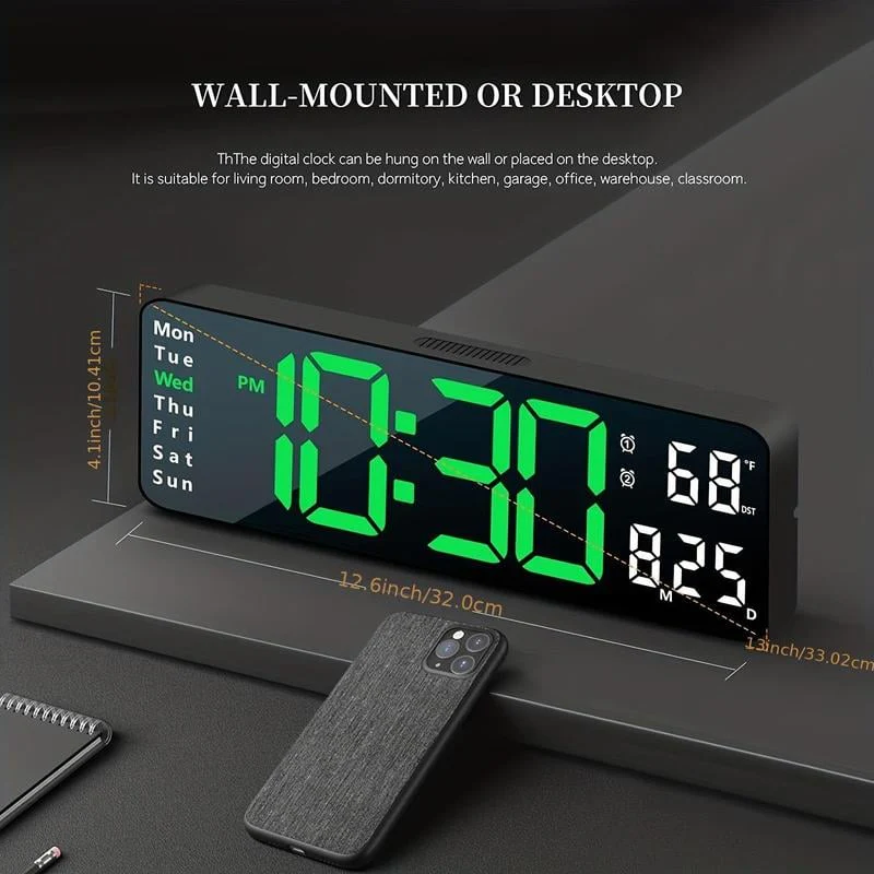 ⚡13" Large Digital Clock with Temperature, Date, Auto DST, Night Light, Auto Brightness Dimmer - Image 3