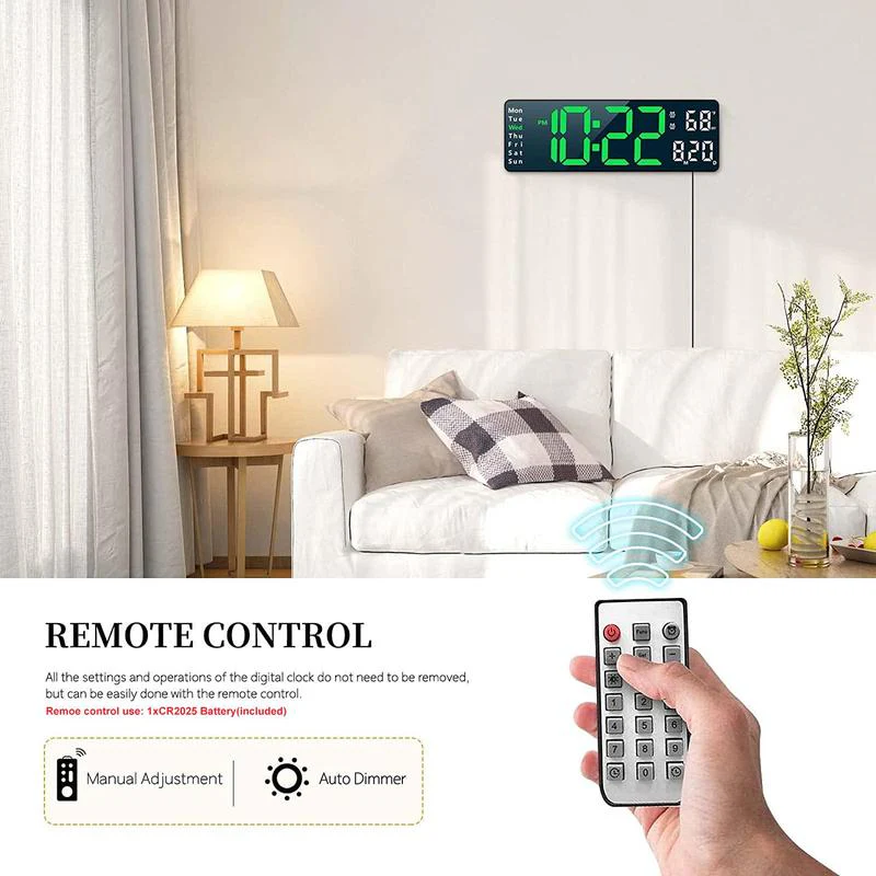 ⚡13" Large Digital Clock with Temperature, Date, Auto DST, Night Light, Auto Brightness Dimmer - Image 6