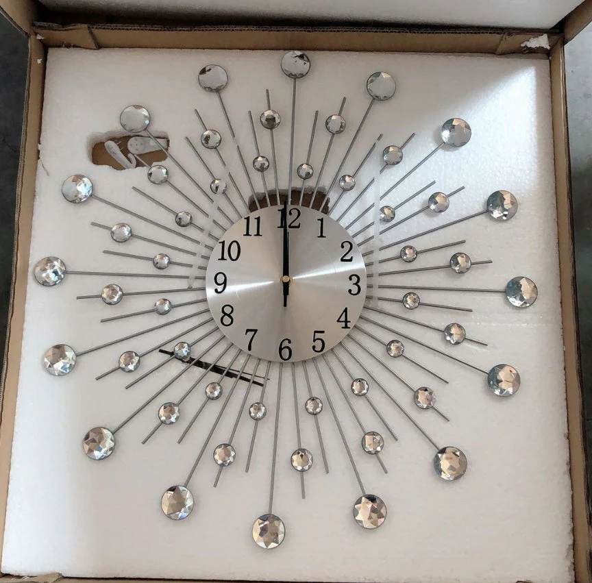 Modern 3D Crystal Wall Clock - 12.4 Inch Silver Mirror with Diamond Decoration - Image 10