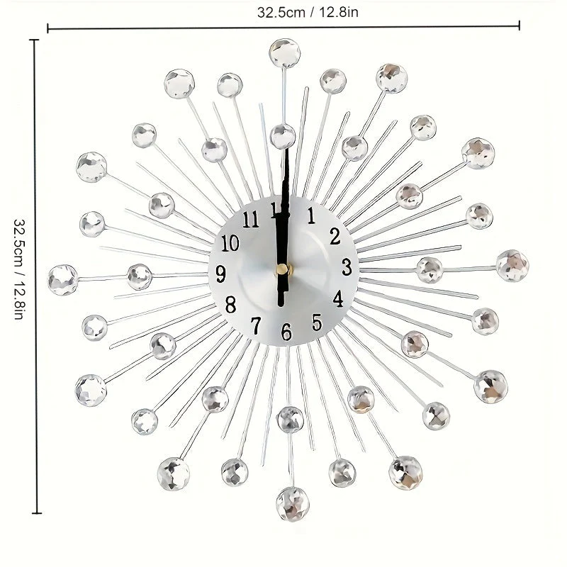 Modern 3D Crystal Wall Clock - 12.4 Inch Silver Mirror with Diamond Decoration - Image 3