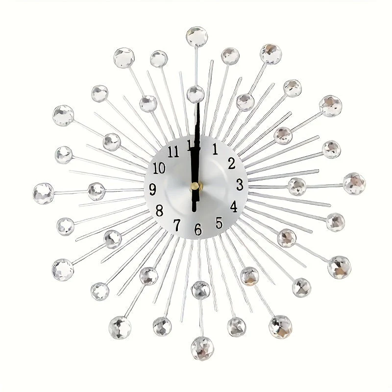 Modern 3D Crystal Wall Clock - 12.4 Inch Silver Mirror with Diamond Decoration - Image 5