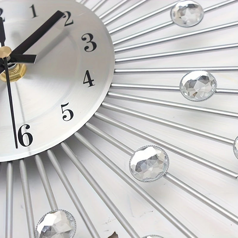 Modern 3D Crystal Wall Clock - 12.4 Inch Silver Mirror with Diamond Decoration - Image 6