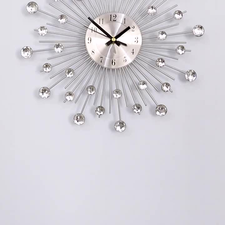 Modern 3D Crystal Wall Clock - 12.4 Inch Silver Mirror with Diamond Decoration - Image 7