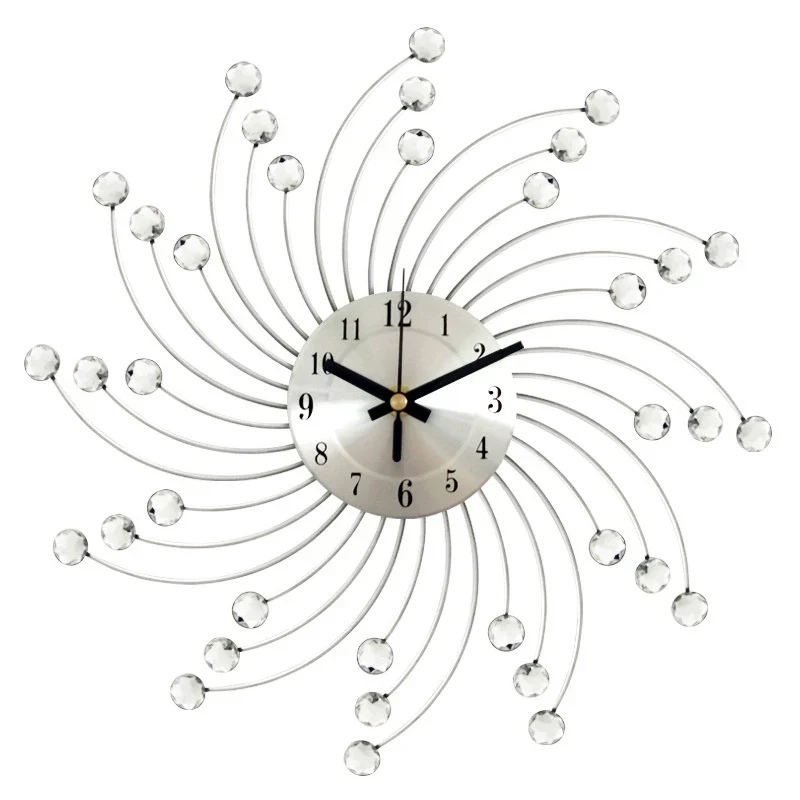 Modern 3D Crystal Wall Clock - 12.4 Inch Silver Mirror with Diamond Decoration - Image 8