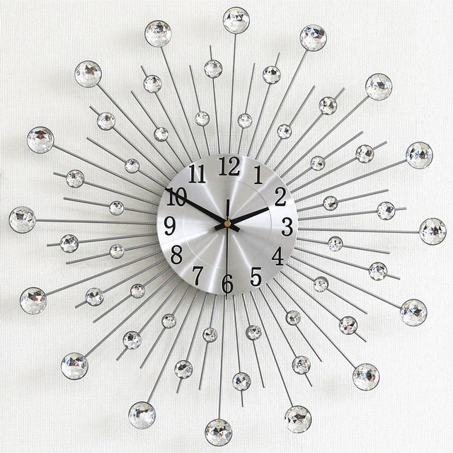Modern 3D Crystal Wall Clock - 12.4 Inch Silver Mirror with Diamond Decoration - Image 9