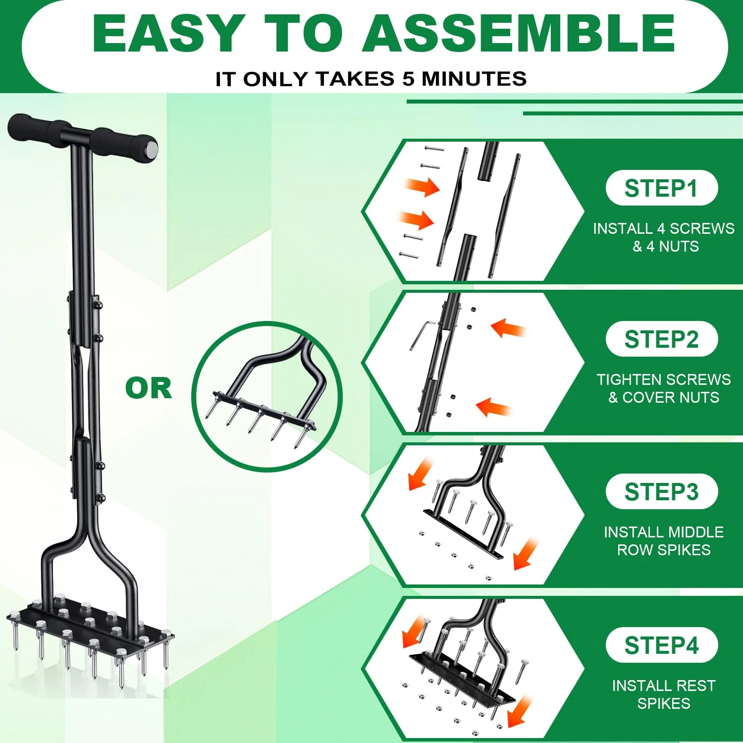 2 in 1 Spiked Aerator Manual Aerator Lawn Tool - Image 11