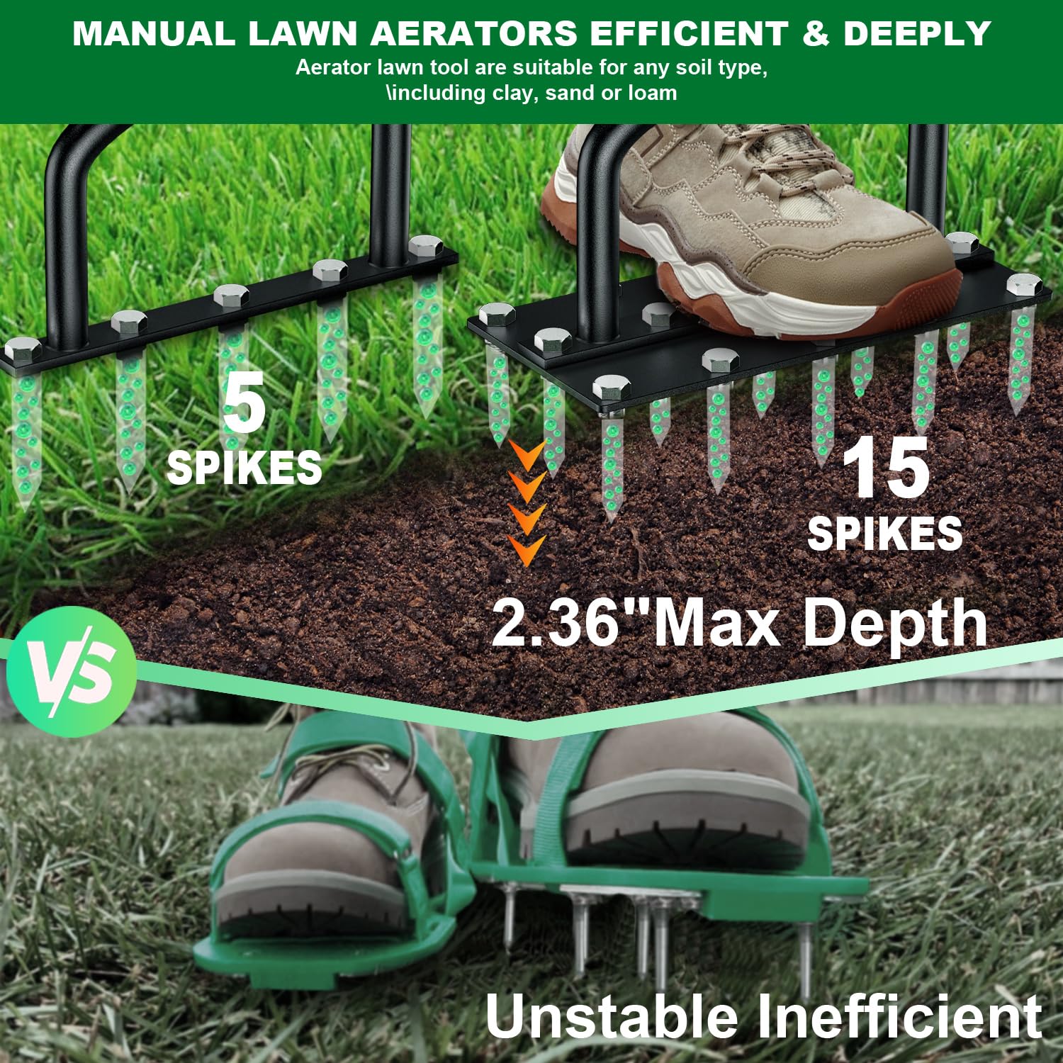 2 in 1 Spiked Aerator Manual Aerator Lawn Tool - Image 8