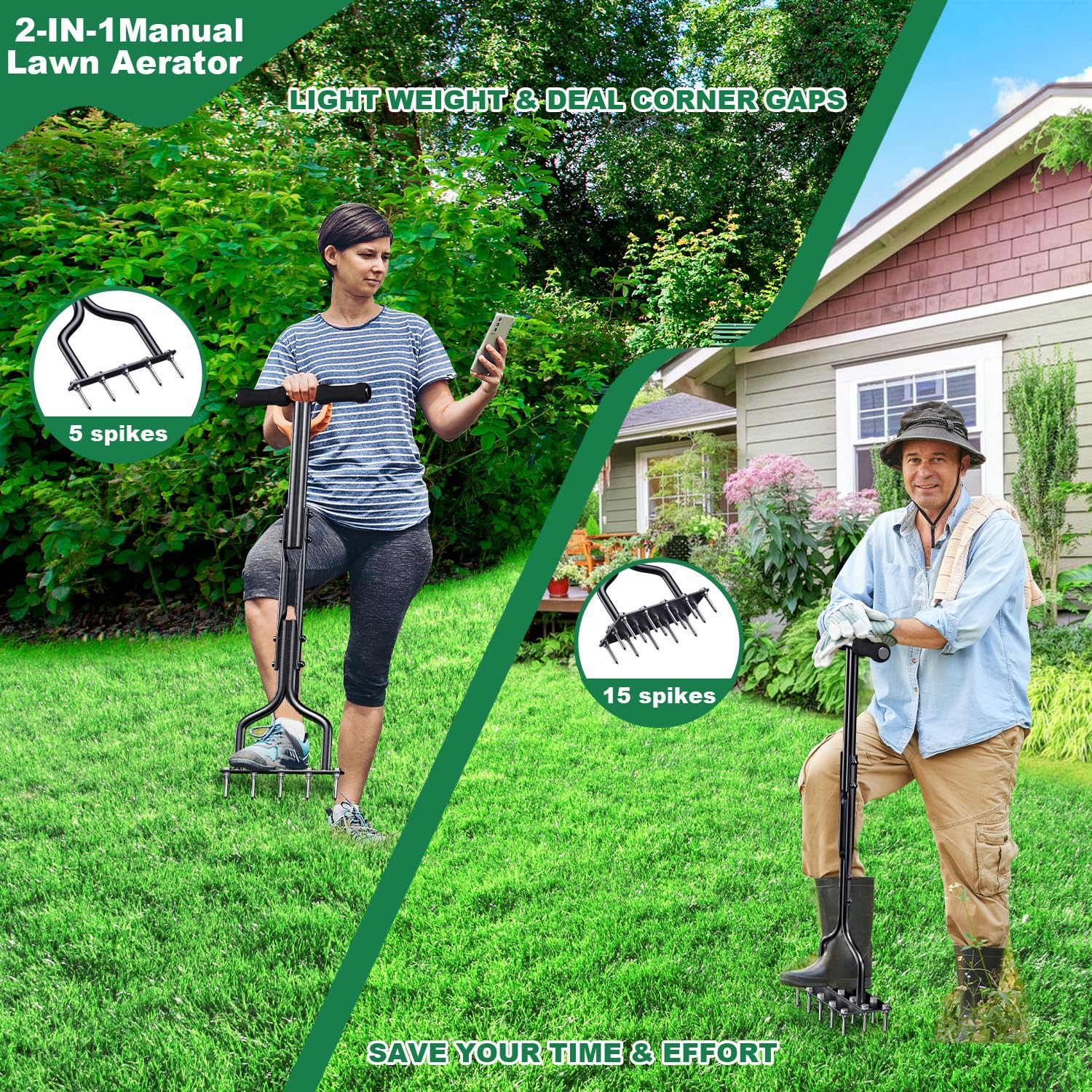 2 in 1 Spiked Aerator Manual Aerator Lawn Tool - Image 9