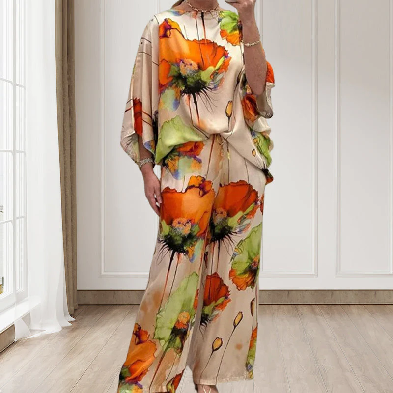🔥BUY 2 GET 10% OFF💕Stylish Watercolor Floral Print Loose 2-Piece Suit - Image 2