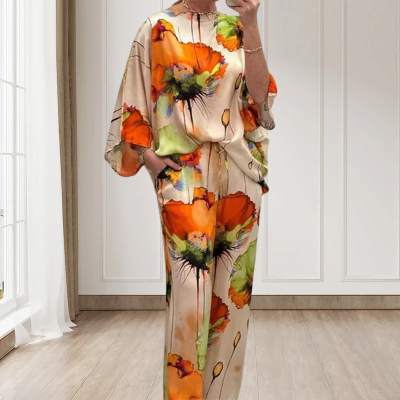 🔥BUY 2 GET 10% OFF💕Stylish Watercolor Floral Print Loose 2-Piece Suit - Image 3