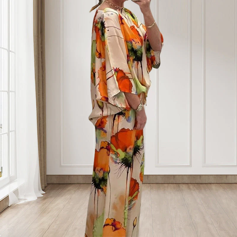 🔥BUY 2 GET 10% OFF💕Stylish Watercolor Floral Print Loose 2-Piece Suit - Image 4