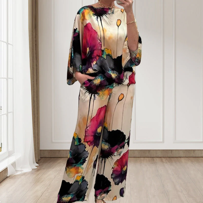 🔥BUY 2 GET 10% OFF💕Stylish Watercolor Floral Print Loose 2-Piece Suit - Image 6