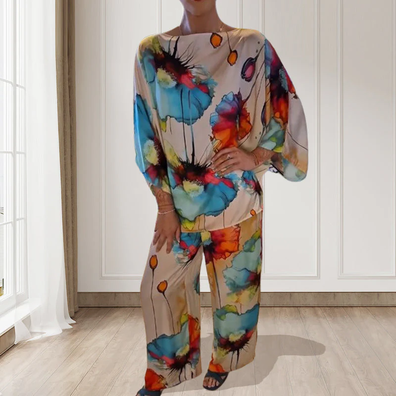 🔥BUY 2 GET 10% OFF💕Stylish Watercolor Floral Print Loose 2-Piece Suit - Image 7