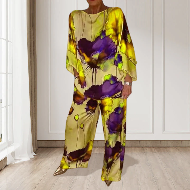 🔥BUY 2 GET 10% OFF💕Stylish Watercolor Floral Print Loose 2-Piece Suit - Image 8