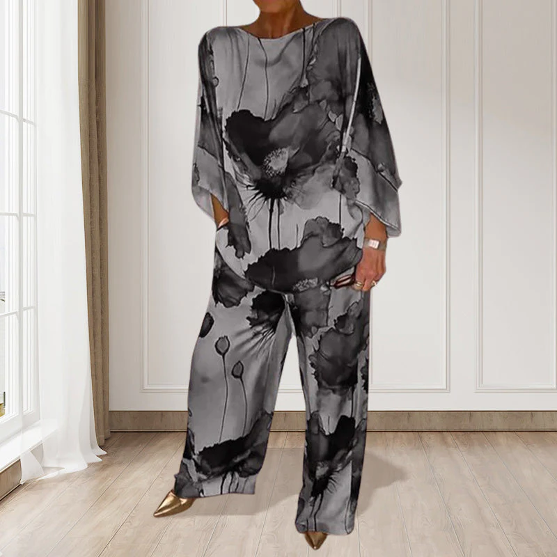 🔥BUY 2 GET 10% OFF💕Stylish Watercolor Floral Print Loose 2-Piece Suit - Image 9