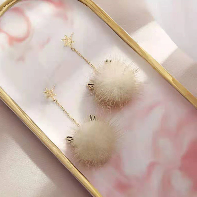Christmas snowflake antler fur ball earrings - Image 3