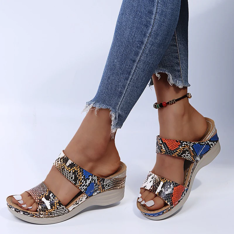 2022 🌹New Leopard Print Leather Wedge Soft Sole Sandals - Image 11