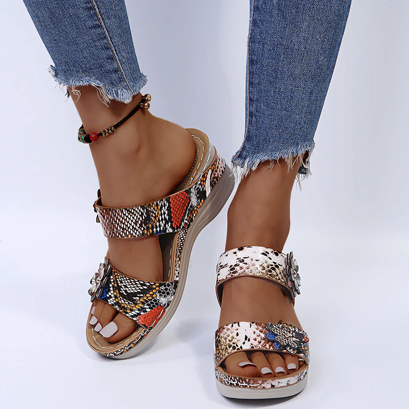 2022 🌹New Leopard Print Leather Wedge Soft Sole Sandals - Image 17