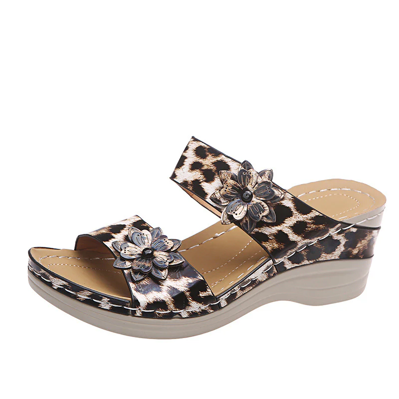 2022 🌹New Leopard Print Leather Wedge Soft Sole Sandals - Image 20