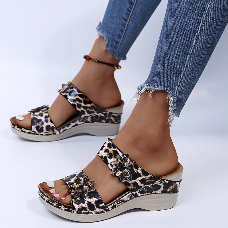2022 🌹New Leopard Print Leather Wedge Soft Sole Sandals - Image 6
