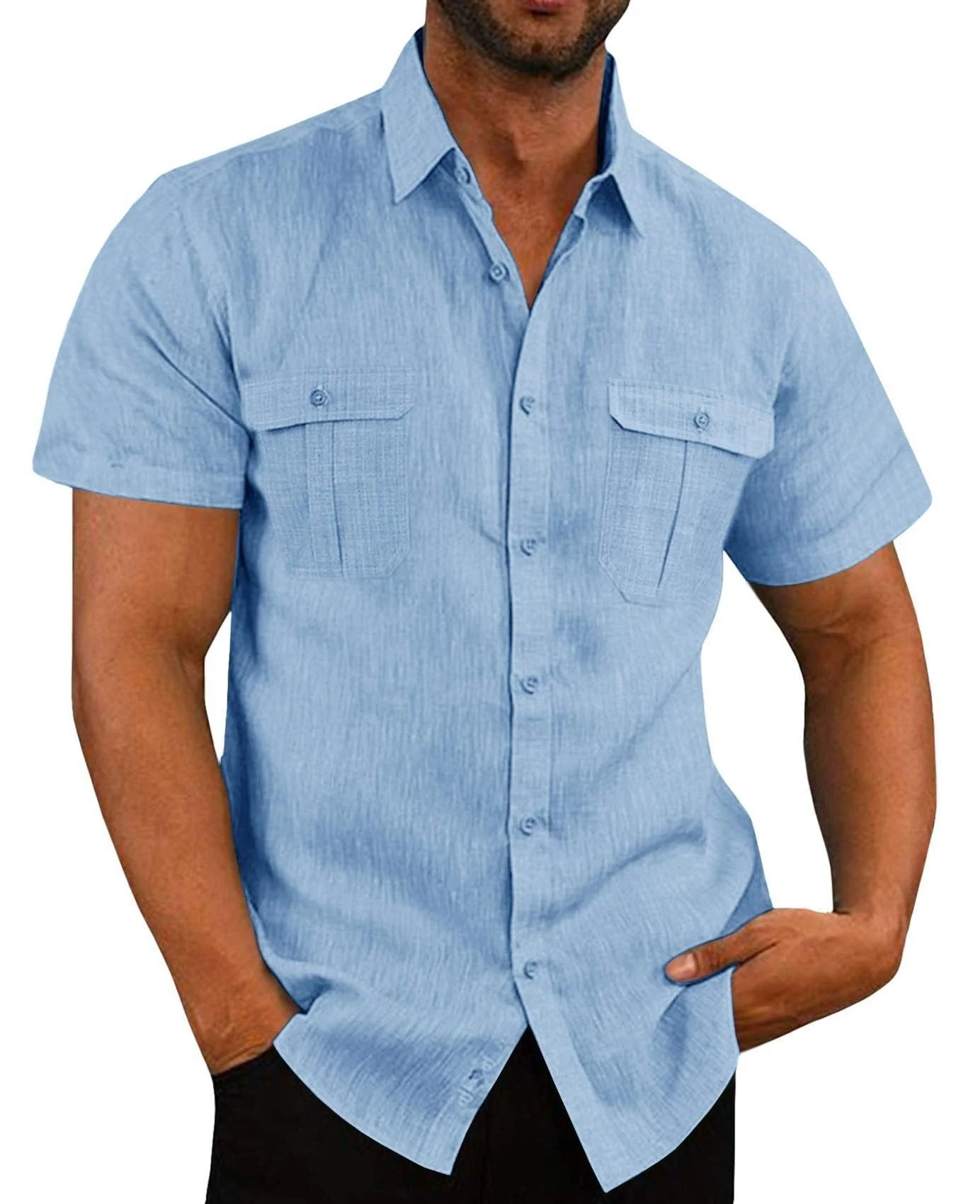 Stretch Short Sleeve Shirt with Pockets - Image 2