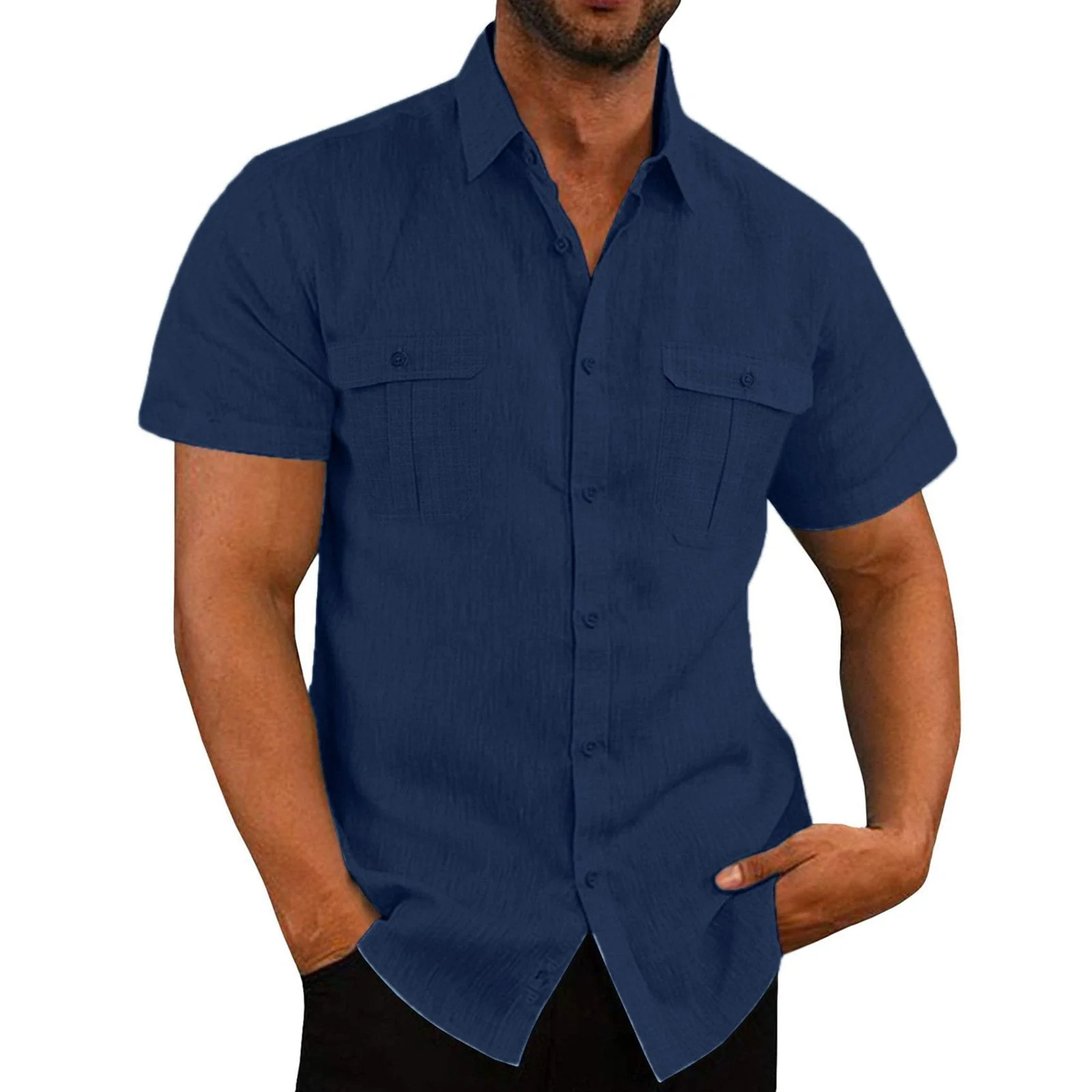 Stretch Short Sleeve Shirt with Pockets - Image 7