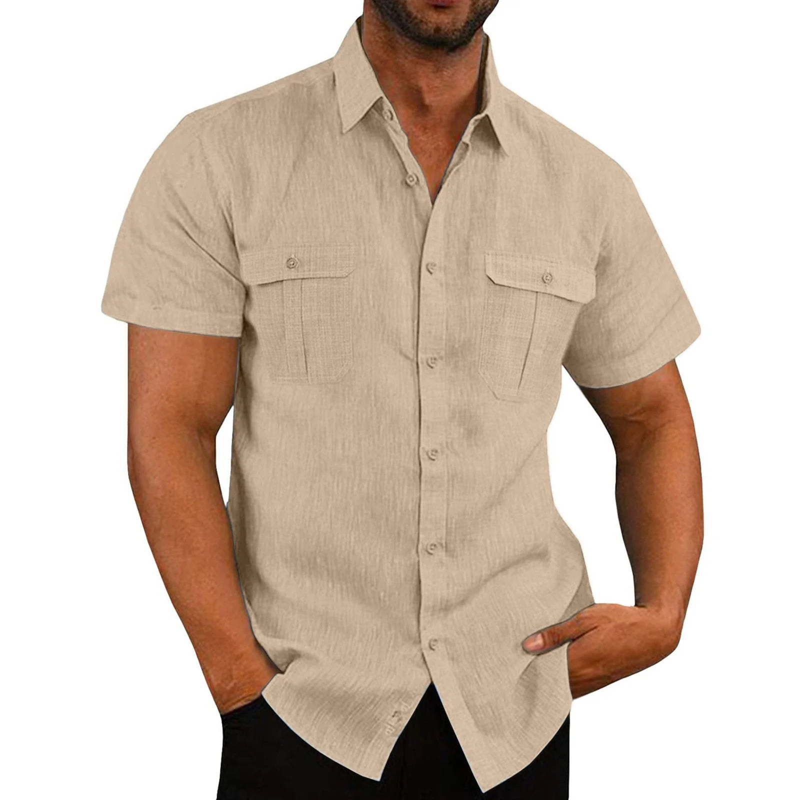 Stretch Short Sleeve Shirt with Pockets - Image 8