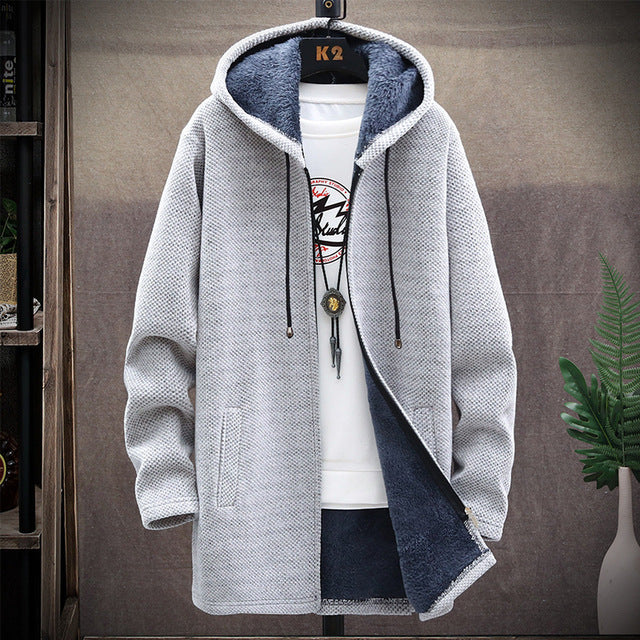2023 Men Casual Sweaters Jacket Slim Long Thick Warm Hooded Sweater Coat - Image 3