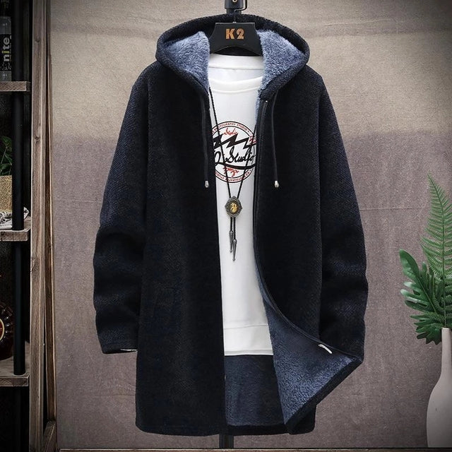 2023 Men Casual Sweaters Jacket Slim Long Thick Warm Hooded Sweater Coat - Image 4