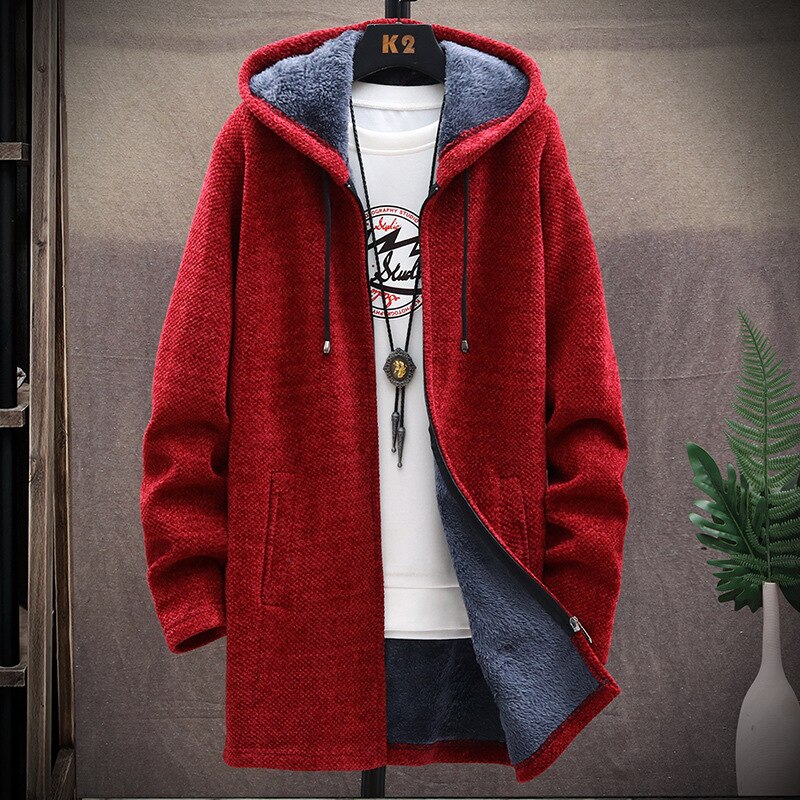 2023 Men Casual Sweaters Jacket Slim Long Thick Warm Hooded Sweater Coat - Image 5