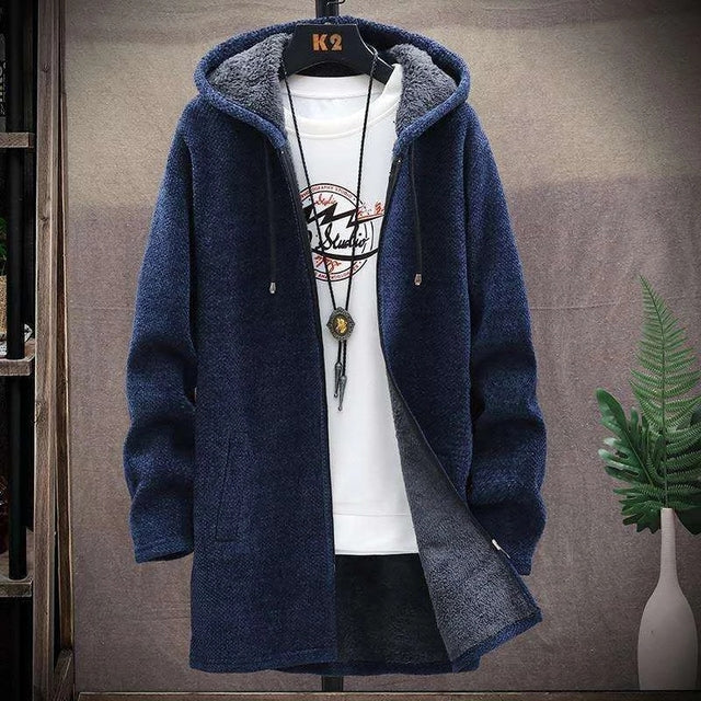 2023 Men Casual Sweaters Jacket Slim Long Thick Warm Hooded Sweater Coat - Image 6