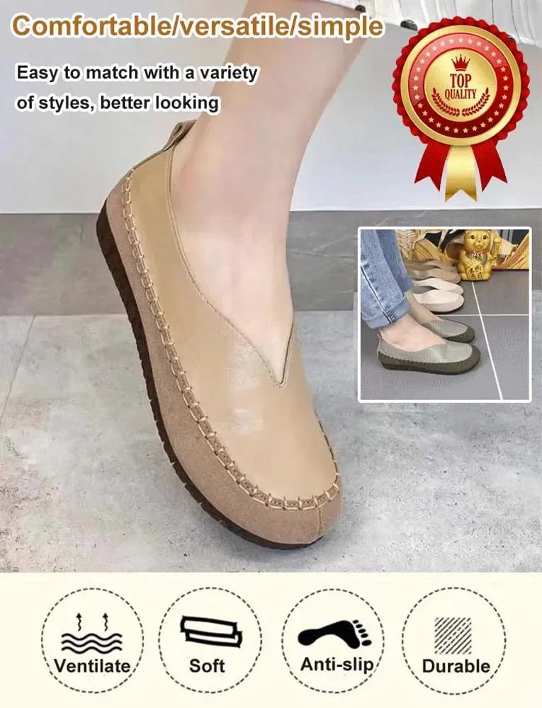 Women Soft-soled Cow Shoes Casual Round Toe Shallow Flat Comfort Soft Leather Loafers Shallow Lightweight Ladies Ballet Flats - Image 3