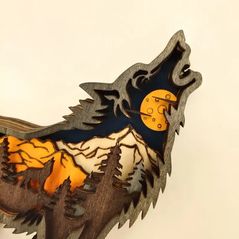3D Creative Wolf Wood Decoration Forest Animals Wooden Crafts Carved Art - Image 10