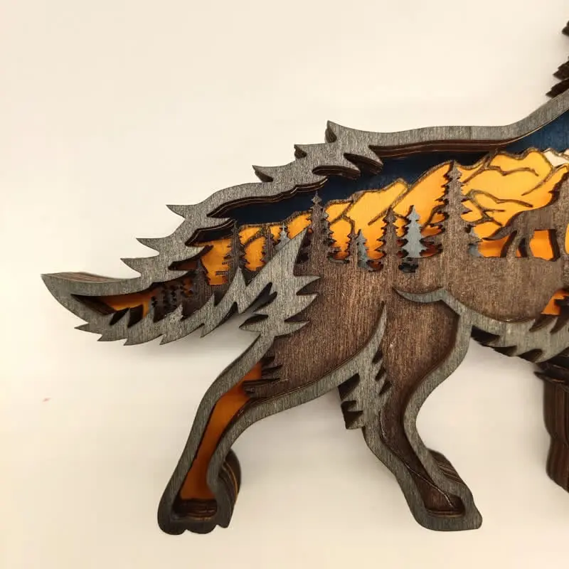 3D Creative Wolf Wood Decoration Forest Animals Wooden Crafts Carved Art - Image 11