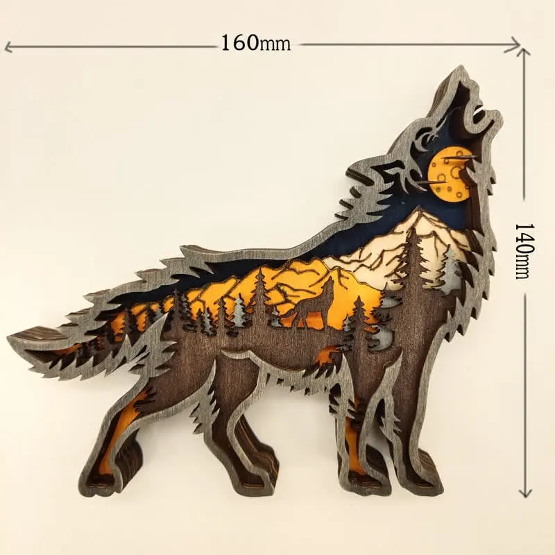 3D Creative Wolf Wood Decoration Forest Animals Wooden Crafts Carved Art - Image 12