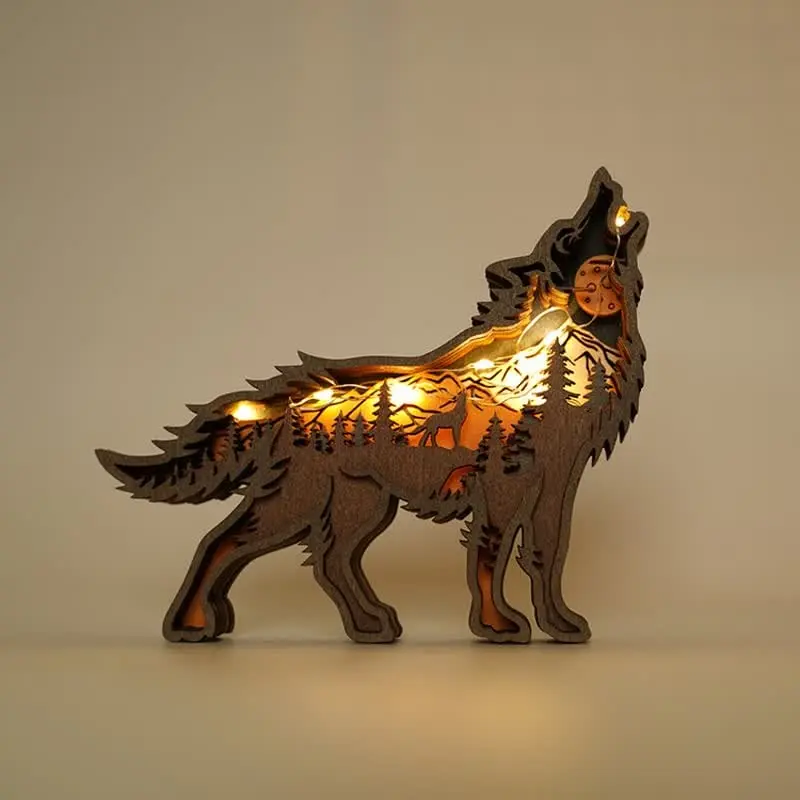 3D Creative Wolf Wood Decoration Forest Animals Wooden Crafts Carved Art - Image 13