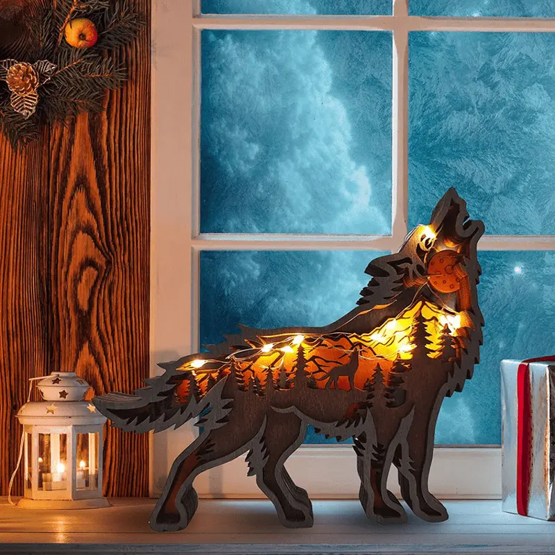 3D Creative Wolf Wood Decoration Forest Animals Wooden Crafts Carved Art - Image 3