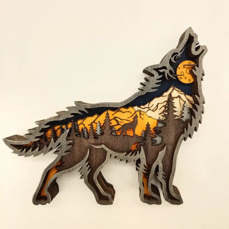 3D Creative Wolf Wood Decoration Forest Animals Wooden Crafts Carved Art - Image 4