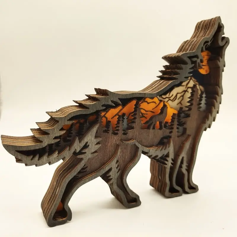 3D Creative Wolf Wood Decoration Forest Animals Wooden Crafts Carved Art - Image 8
