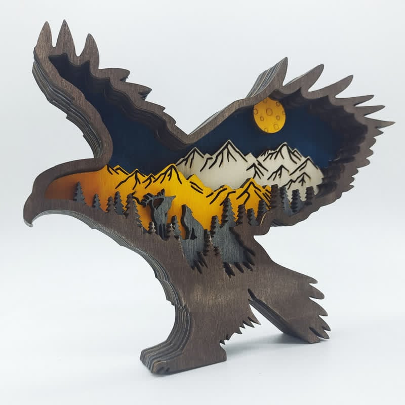 3D Hand Carved Wooden Eagle Decoration Wood Carved Art Flying Eagle Statue Artwork - Image 6