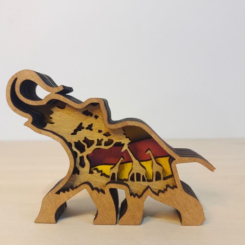 3D Wooden Animals Elephant Carved Statue Parent-Child Office Home Crafts - Image 11