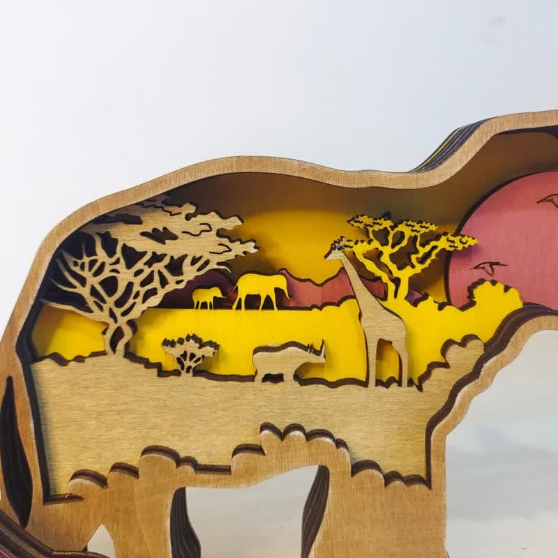 3D Wooden Animals Elephant Carved Statue Parent-Child Office Home Crafts - Image 12
