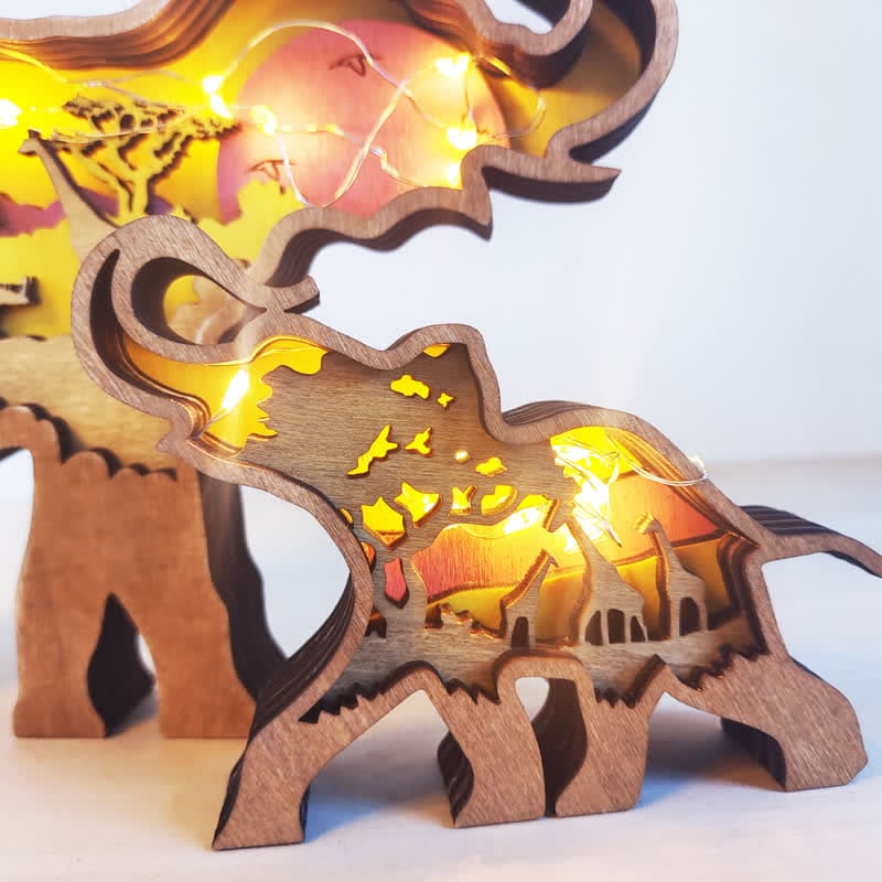 3D Wooden Animals Elephant Carved Statue Parent-Child Office Home Crafts - Image 13