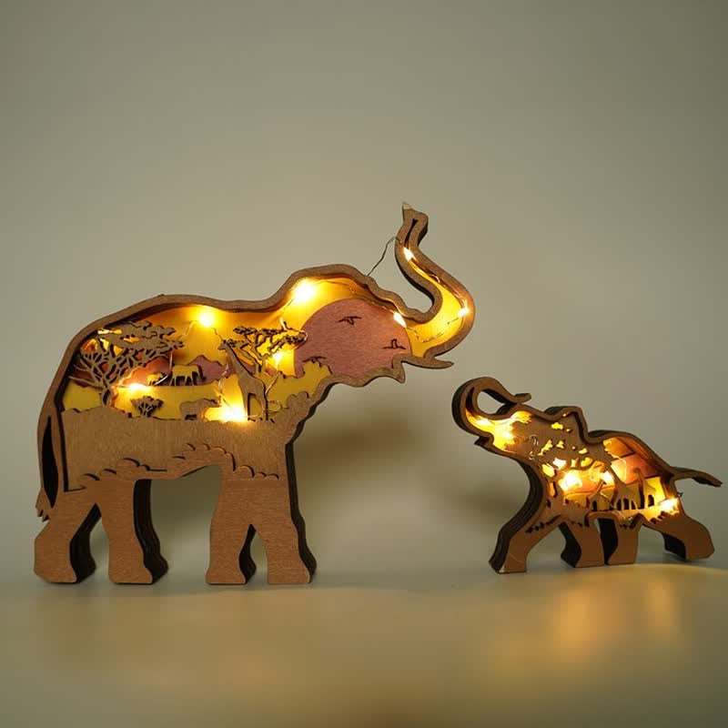 3D Wooden Animals Elephant Carved Statue Parent-Child Office Home Crafts - Image 14