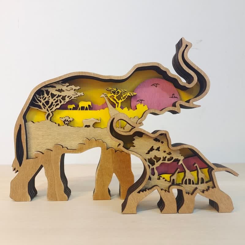 3D Wooden Animals Elephant Carved Statue Parent-Child Office Home Crafts - Image 15