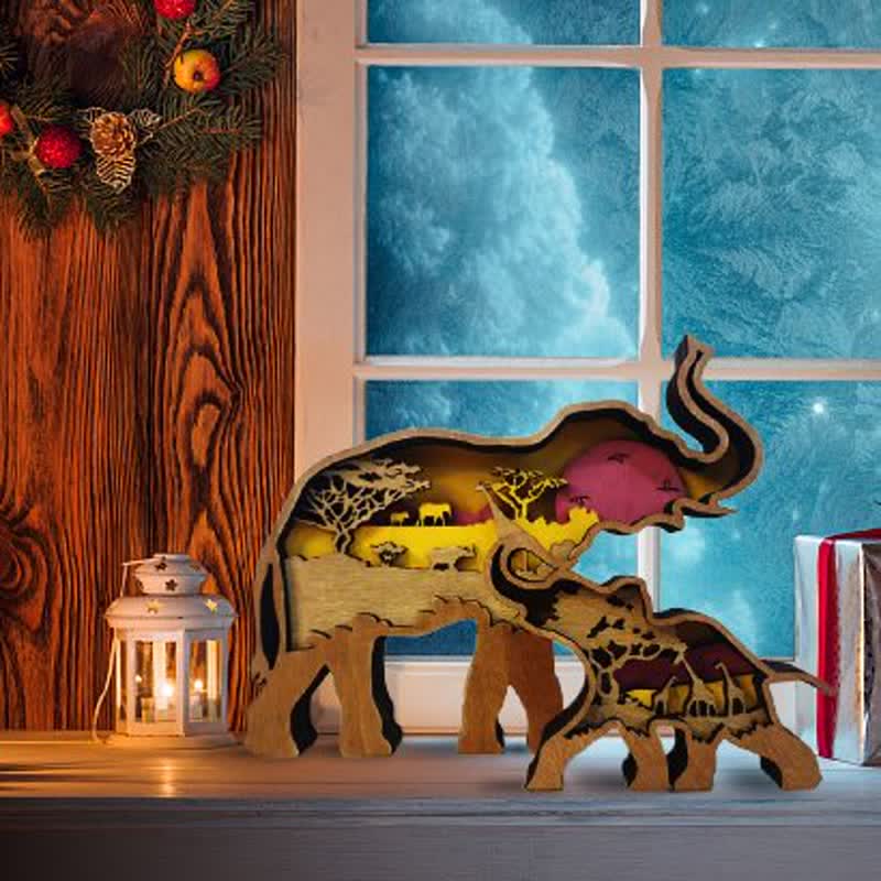 3D Wooden Animals Elephant Carved Statue Parent-Child Office Home Crafts - Image 6