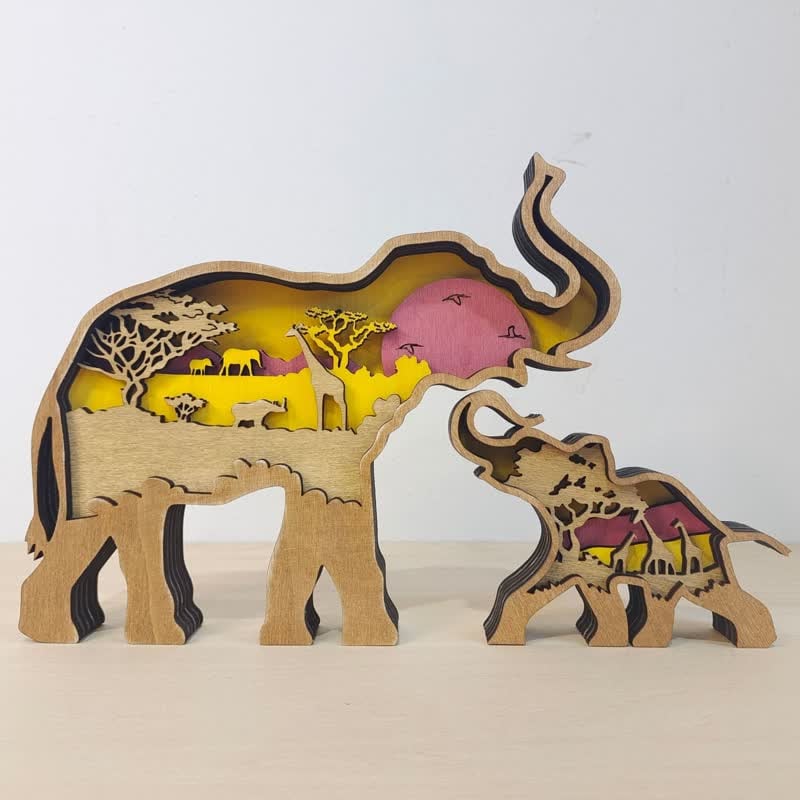 3D Wooden Animals Elephant Carved Statue Parent-Child Office Home Crafts - Image 8