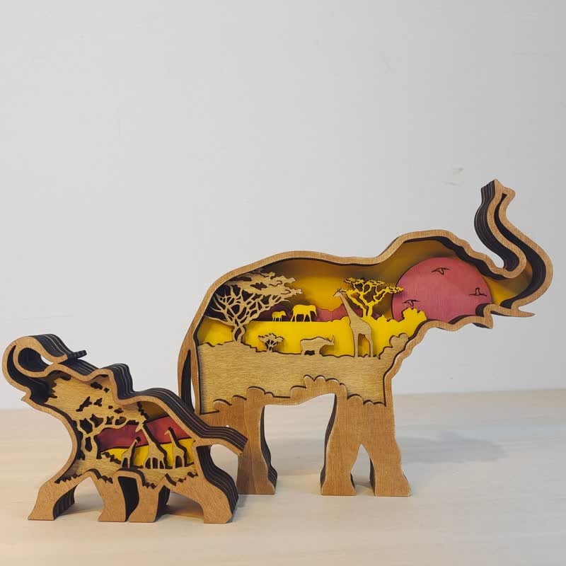 3D Wooden Animals Elephant Carved Statue Parent-Child Office Home Crafts - Image 9