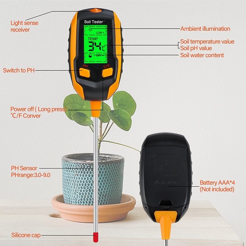 Digital 4-in-1 Soil Test Meter, large LCD screen, probe accurately quick measure, battery power supply - Image 3