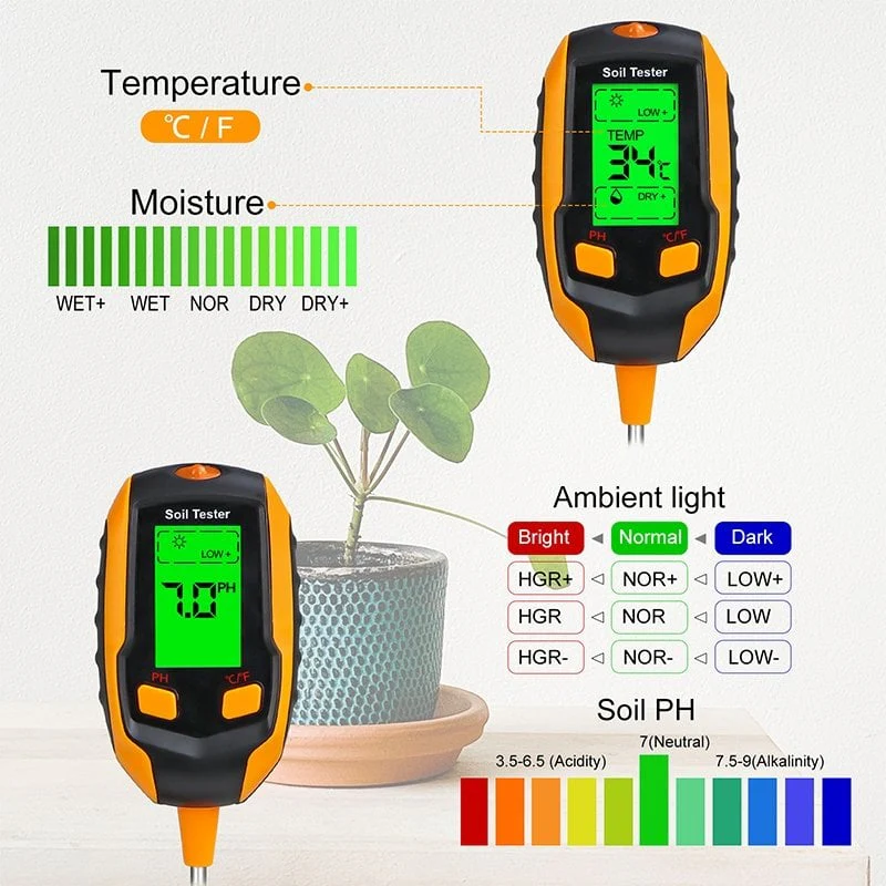 Digital 4-in-1 Soil Test Meter, large LCD screen, probe accurately quick measure, battery power supply - Image 4